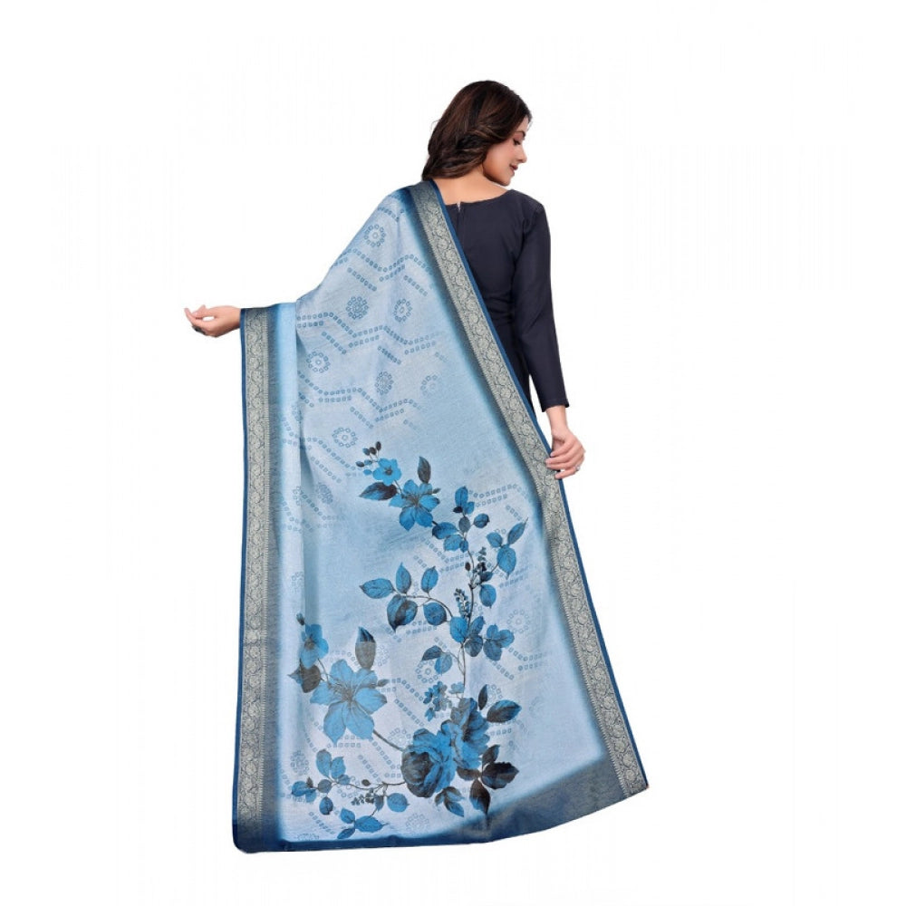 Blue Chanderi Silk Printed Dupatta for Casual Wear, 2m length, machine washable