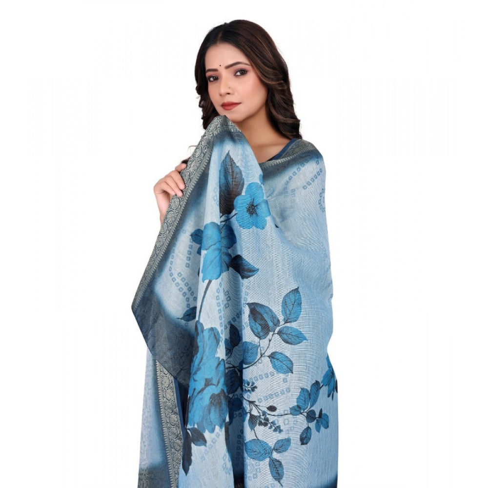 Blue chanderi silk printed dupatta, casual Indian wear for women, 2m length, machine washable