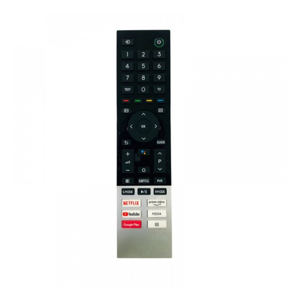 Black infrared remote No. 1231 with voice control (Netflix, YouTube, Prime Video), compatible for Toshiba Smart TV LCD/LED. Long-range ergonomic design, lightweight for easy grip