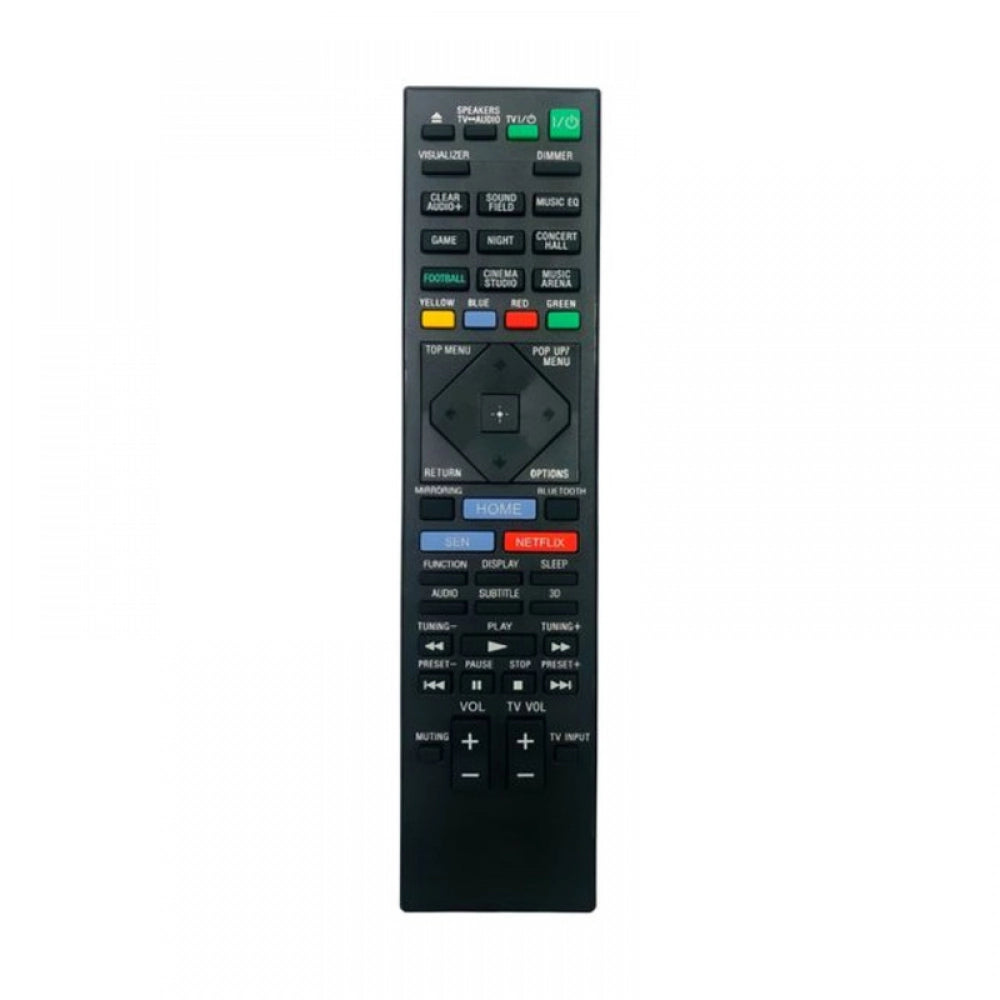 Black infrared remote compatible with Sony AV Home Theatre System, long-range ergonomic design for comfortable use from any room corner