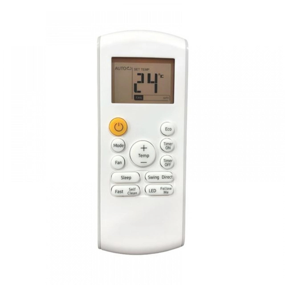 White infrared remote for Samsung AC control (backlit), compatible with model 184B, long-range up to 30 feet