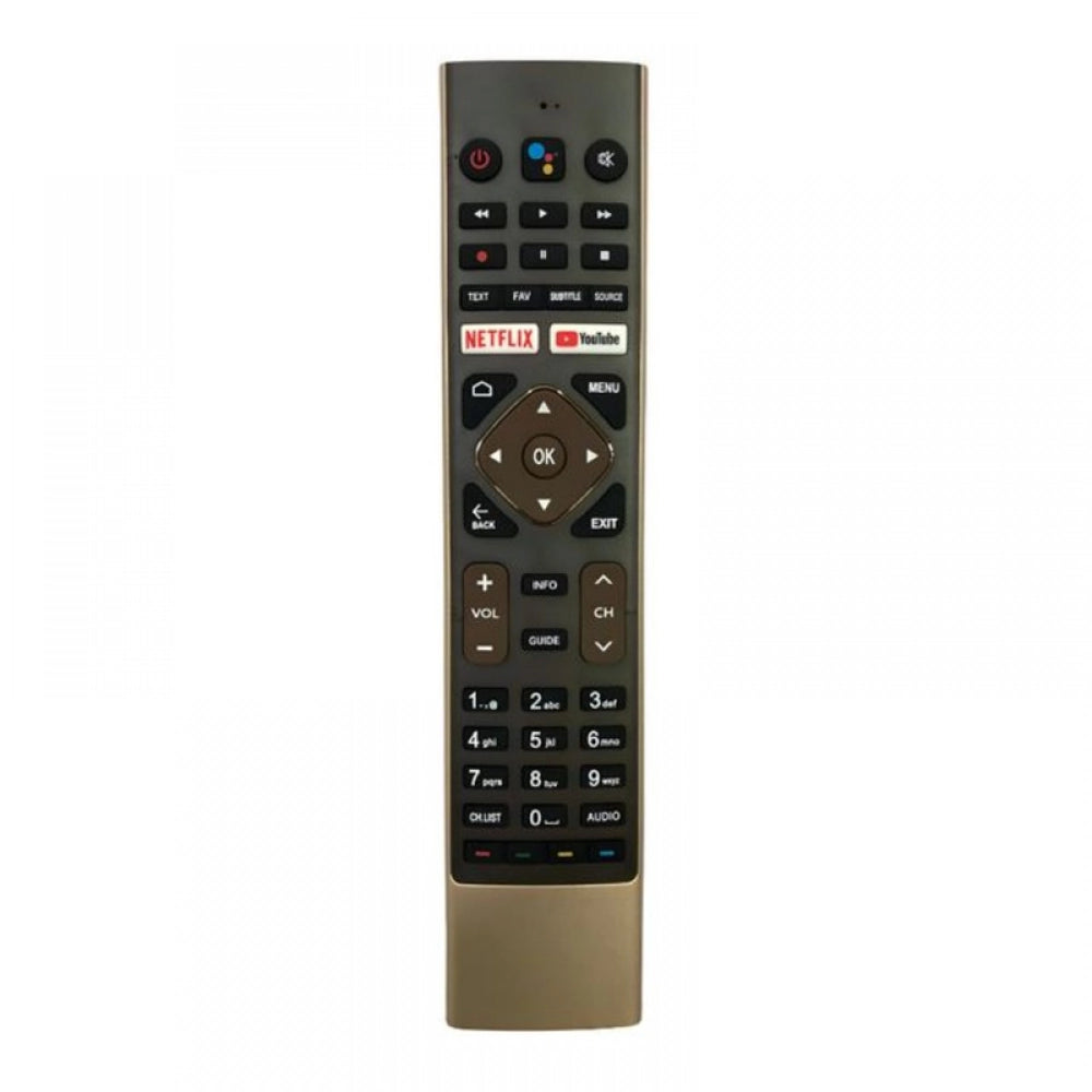 Black infrared remote for H.A.I.E.R Smart TV with voice, Netflix, YouTube functions. Compatible device distance up to 30 feet for easy use from couch or bed