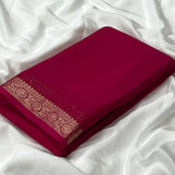 Women's Crepe Chit Pallu Solid Saree With Unstitched Blouse 5.5Mtr (Pink)