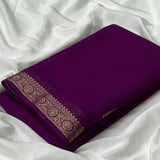 Women's wine crepe chit pallu solid saree with unstitched blouse, vibrant fashion statement for traditional events
