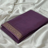 Violet crepe chit pallu solid saree with unstitched blouse, 5.5mtr