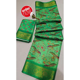Green Digital Dolla silk printed saree with unstitched blouse, 5.5mtr length