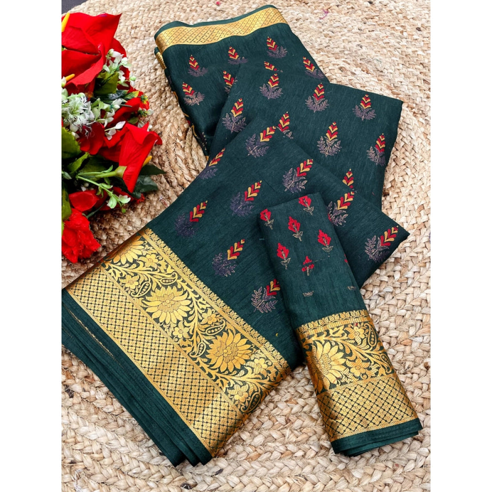 Green Digital Dolla silk printed saree with unstitched blouse, 5.5Mtr length