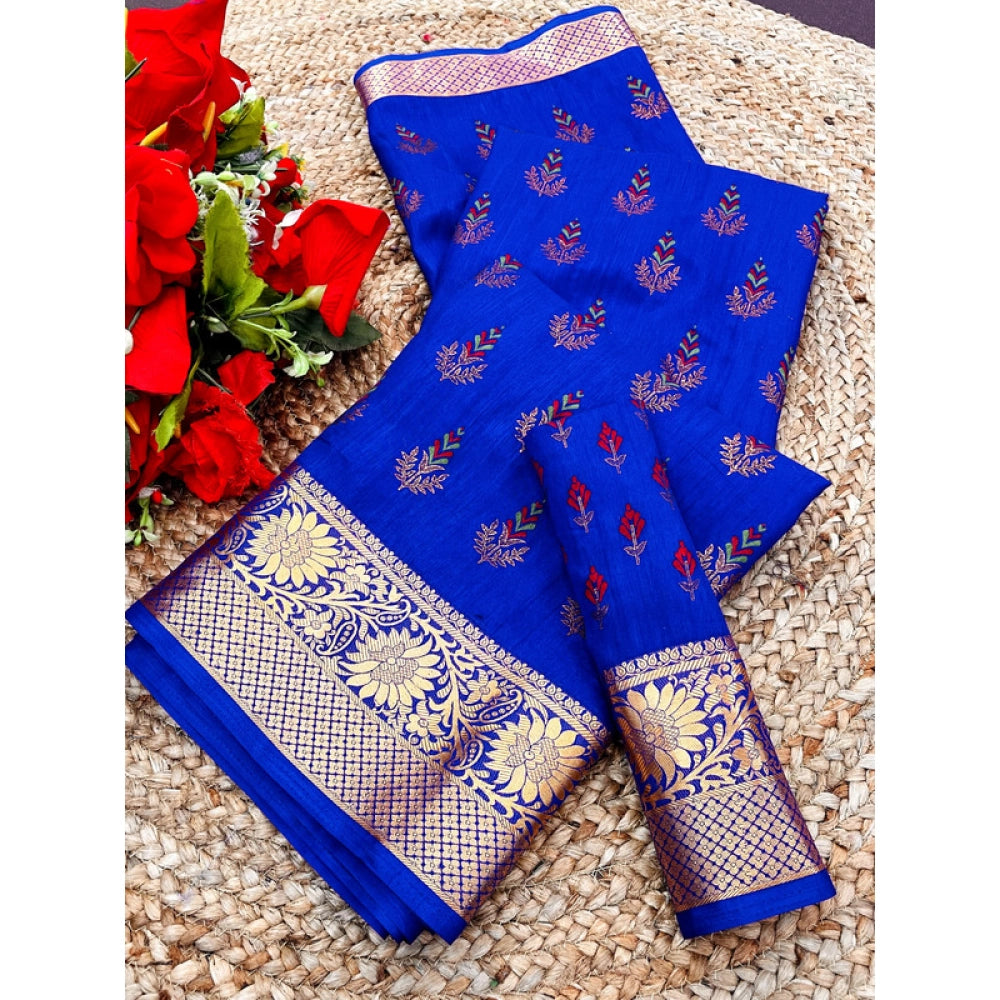 Blue Digital Dolla silk printed saree with unstitched blouse (5.5mtr), luxury Indian women's traditional wear on hanger