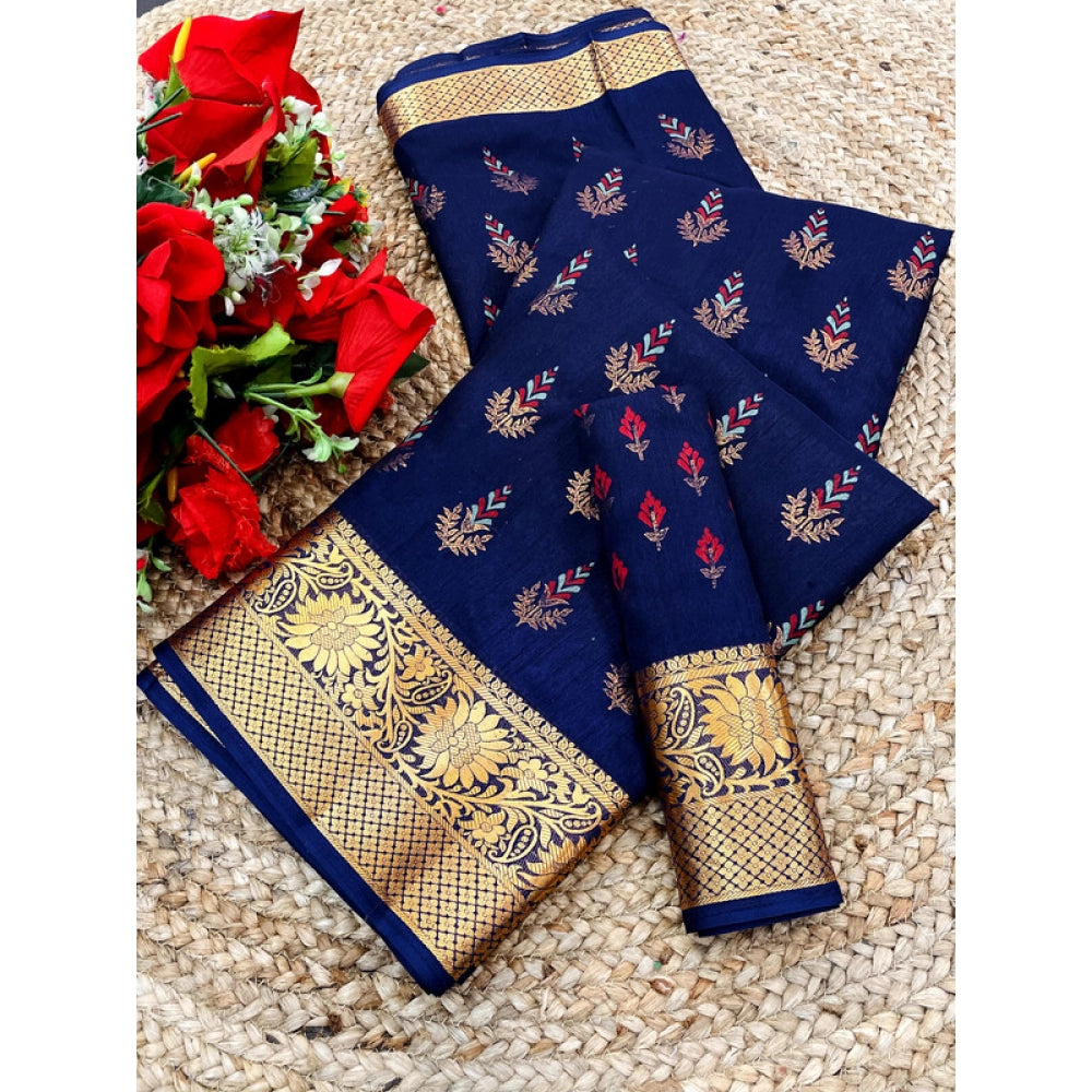 Digital Dolla silk printed blue saree with unstitched blouse, vibrant design on 5.5mtr length