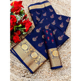 Digital Dolla silk printed blue saree with unstitched blouse, vibrant design on 5.5mtr length