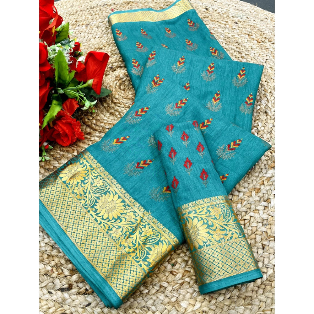 Sky Blue digital dolla silk printed saree with unstitched blouse, 5.5Mtr on hanger