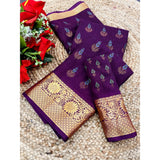 Purple digital dolla silk printed saree with unstitched blouse, 5.5Mtr - vibrant Indian traditional wear for women
