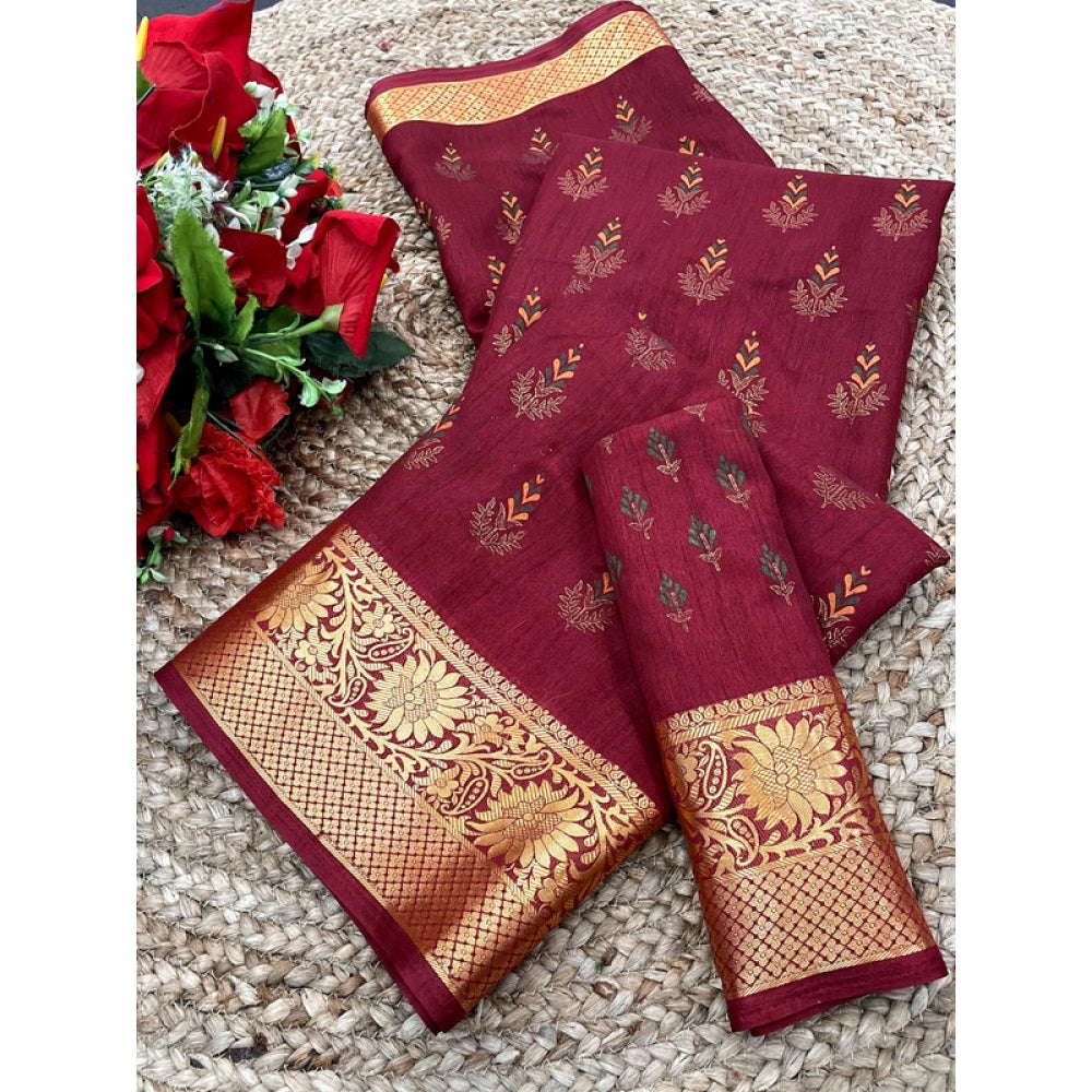 Maroon digital dolla silk printed saree with unstitched blouse (5.5mtr), elegant Indian women's fashion