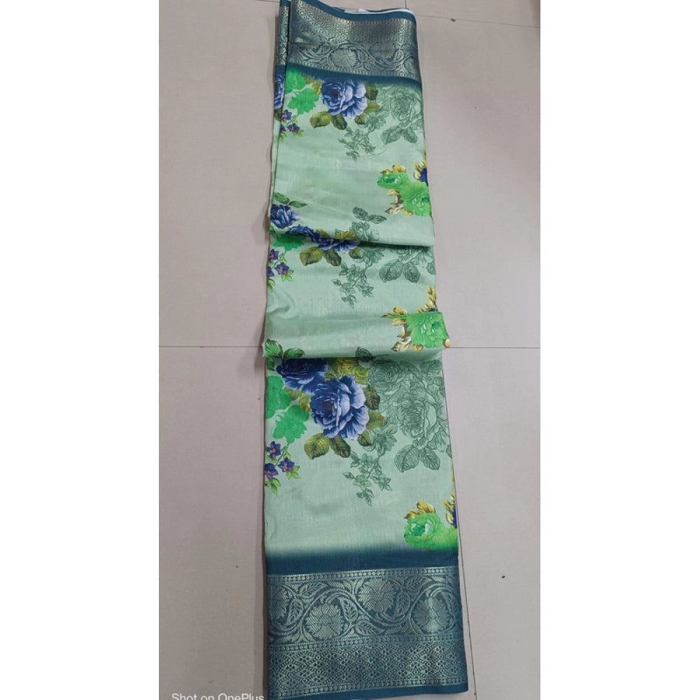 Green Digital Dolla silk printed saree with unstitched blouse, 5.5Mtr - vibrant Indian fashion accessory for women