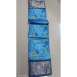 Sky Blue digital dolla silk printed saree with unstitched blouse, 5.5mtr