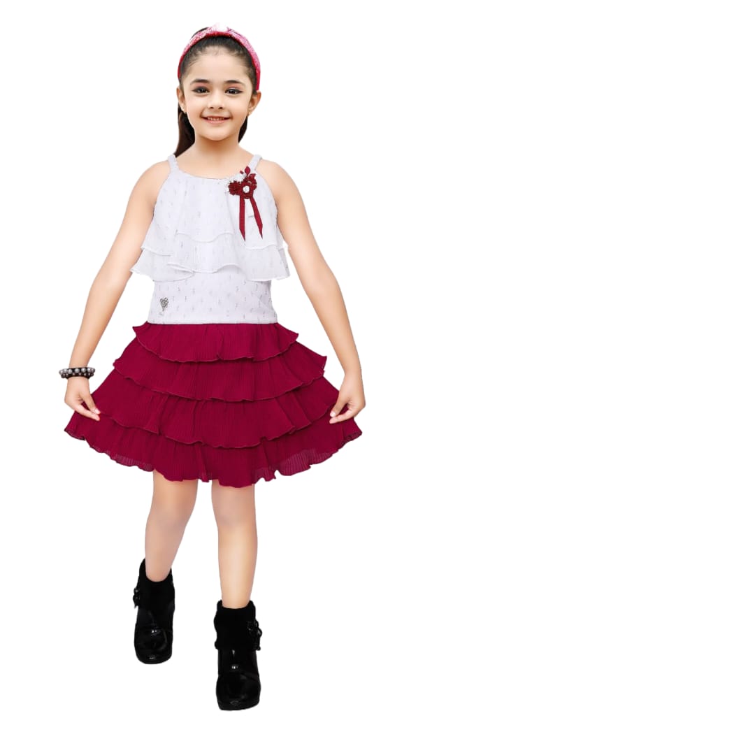 Baby Girl White Top And Red Skirt Dress - GillKart