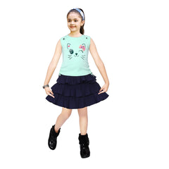 Baby Girl Light Green Top and Blue Skirt Set - GillKart
