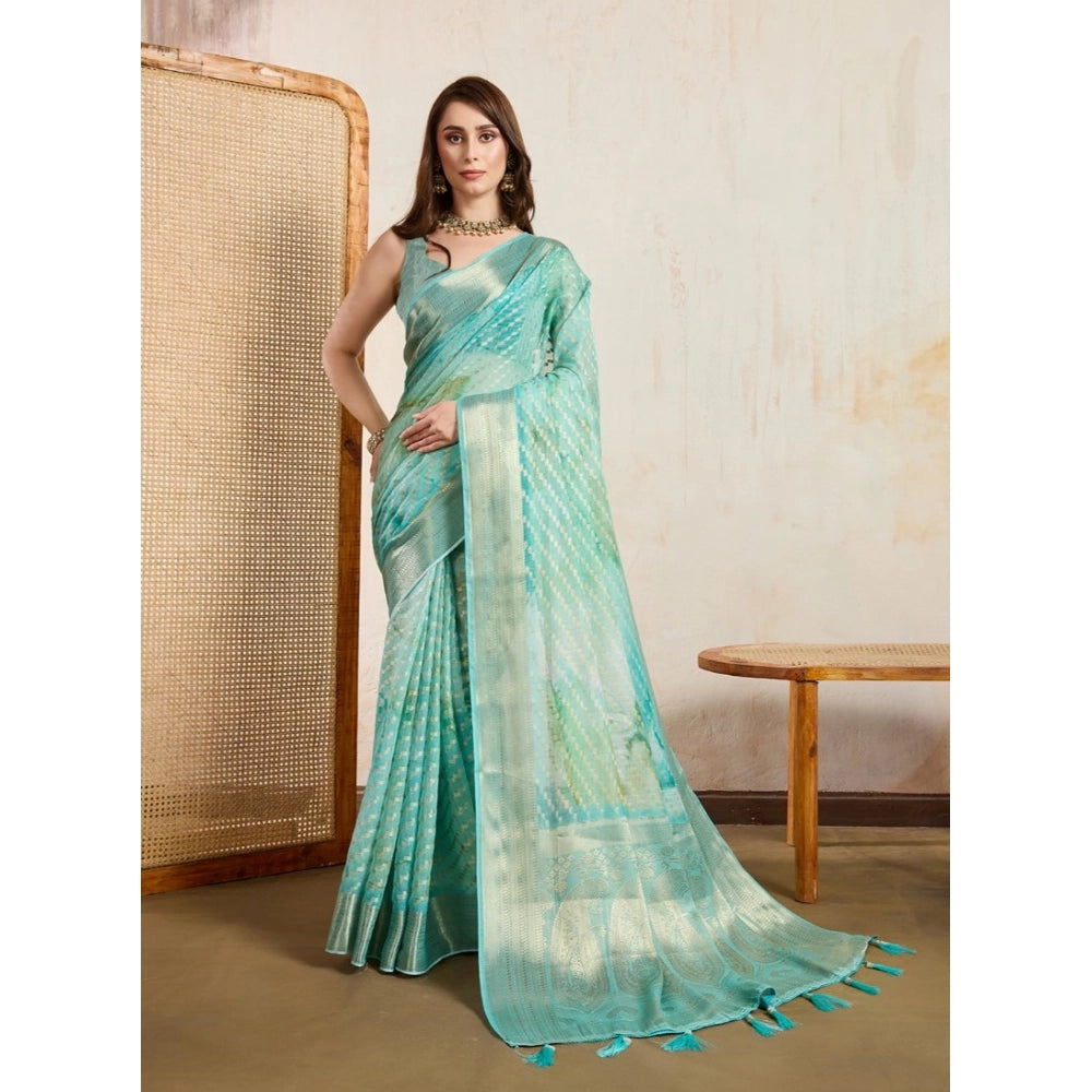 Green viscose printed saree with unstitched blouse (5.5Mtr) - vibrant ethnic wear for women
