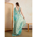 Green viscose printed saree with unstitched blouse (5.5mtr)