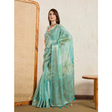 Green viscose printed saree with unstitched blouse (5.5mtr)