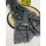 Black georgette stonework saree with unstitched blouse, elegant Indian women's fashion accessory