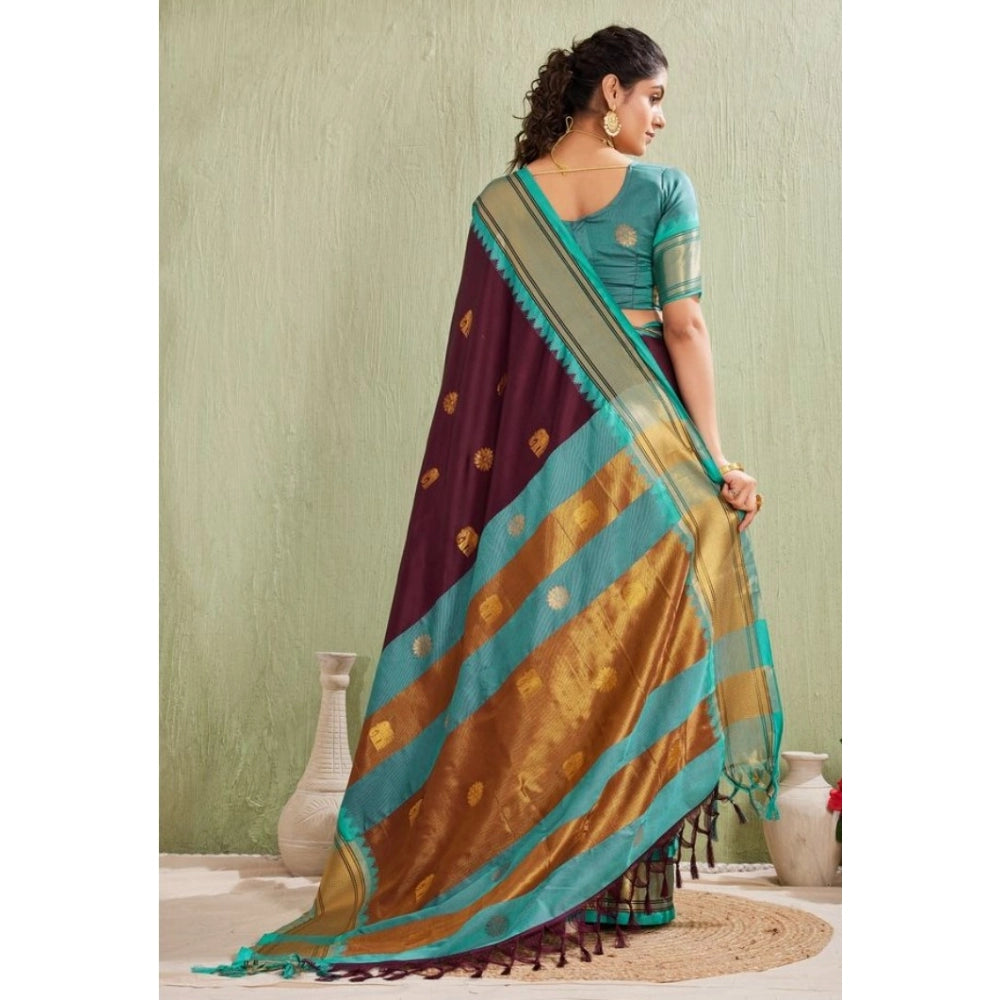 Purple silk blended jacquard woven saree with unstitched blouse (5.5mtr)
