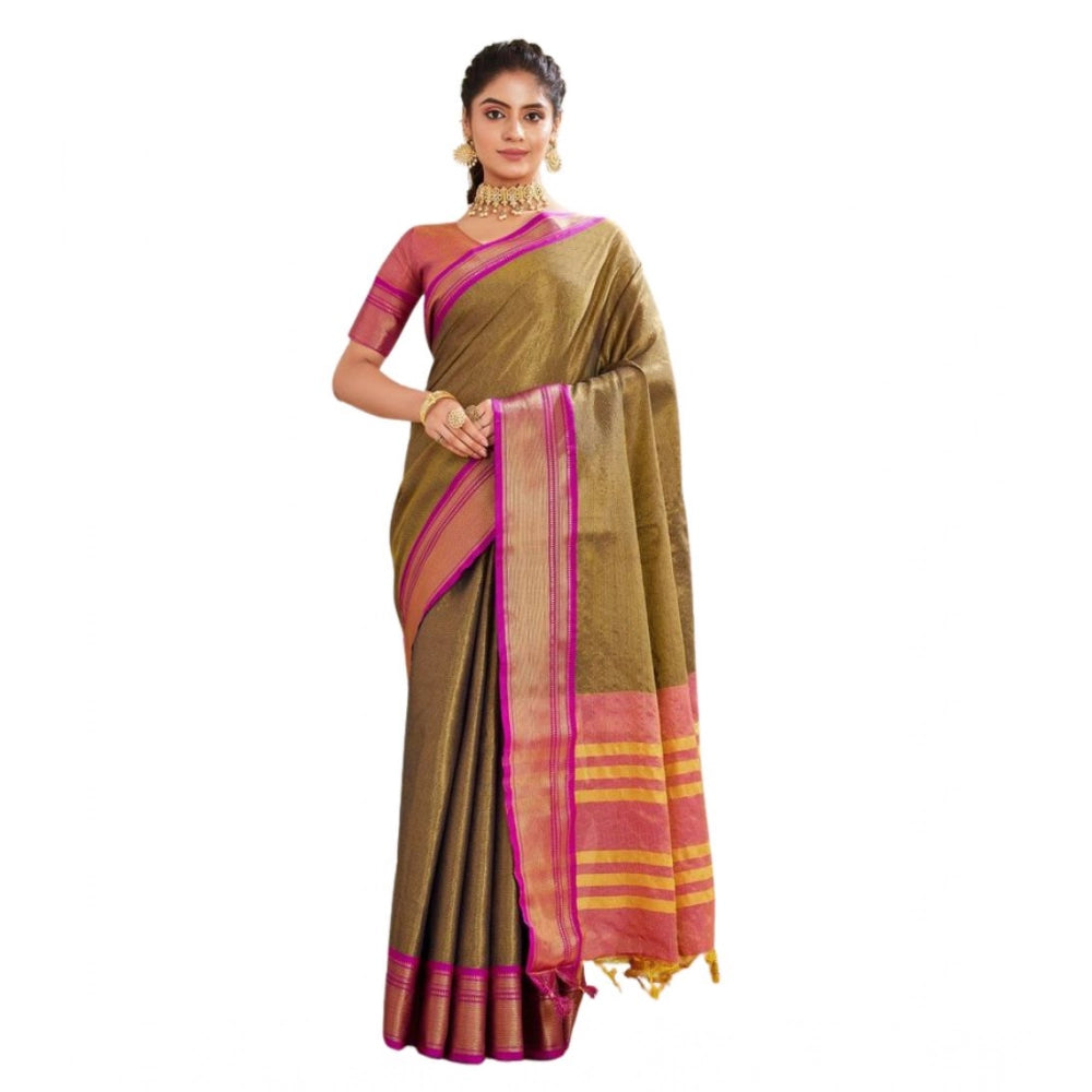 Green silk blended jacquard woven saree with unstitched blouse (5.5mtr)