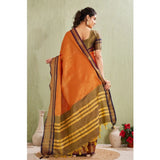 Orange silk blended jacquard woven saree with unstitched blouse (5.5Mtr), traditional Indian attire on display
