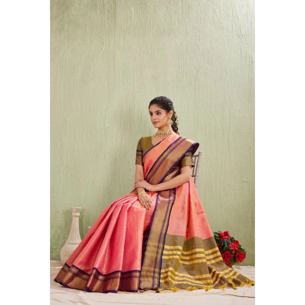 Pink silk-blend jacquard woven saree with unstitched blouse (5.5mtr), Indian women's fashion accessory