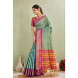 Light green silk blended jacquard woven saree with unstitched blouse (5.5mtr) - elegant Indian women's fashion