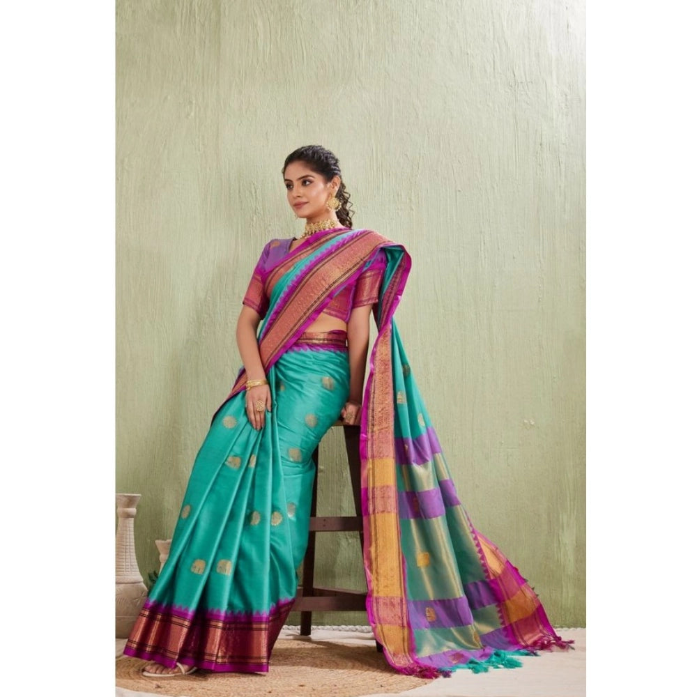 Light blue silk blended jacquard woven saree with unstitched blouse (5.5mtr) - elegant women's fashion accessory on mannequin