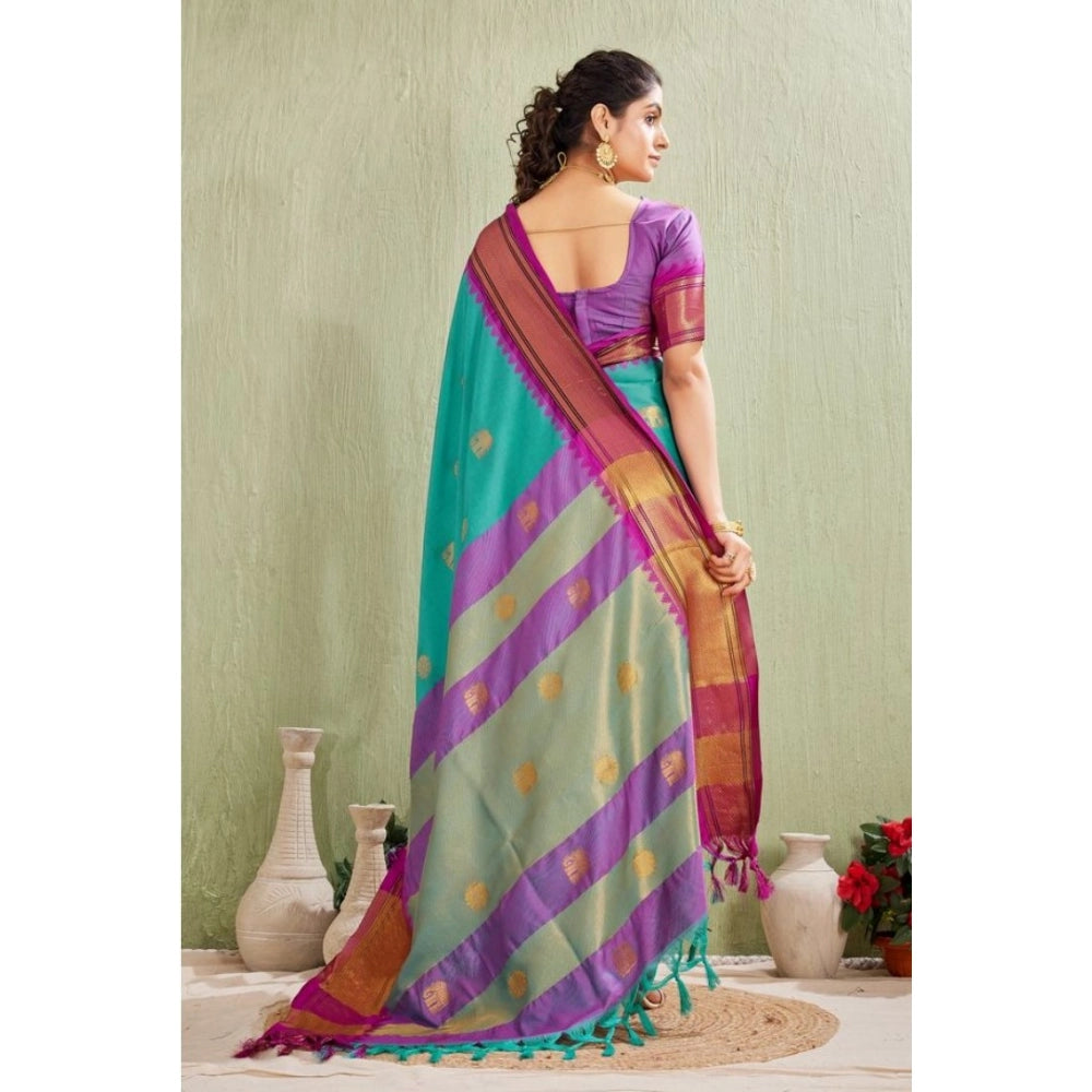 Light Blue silk blended jacquard woven saree with unstitched blouse, vibrant traditional Indian attire for women