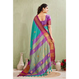 Light Blue silk blended jacquard woven saree with unstitched blouse, vibrant traditional Indian attire for women