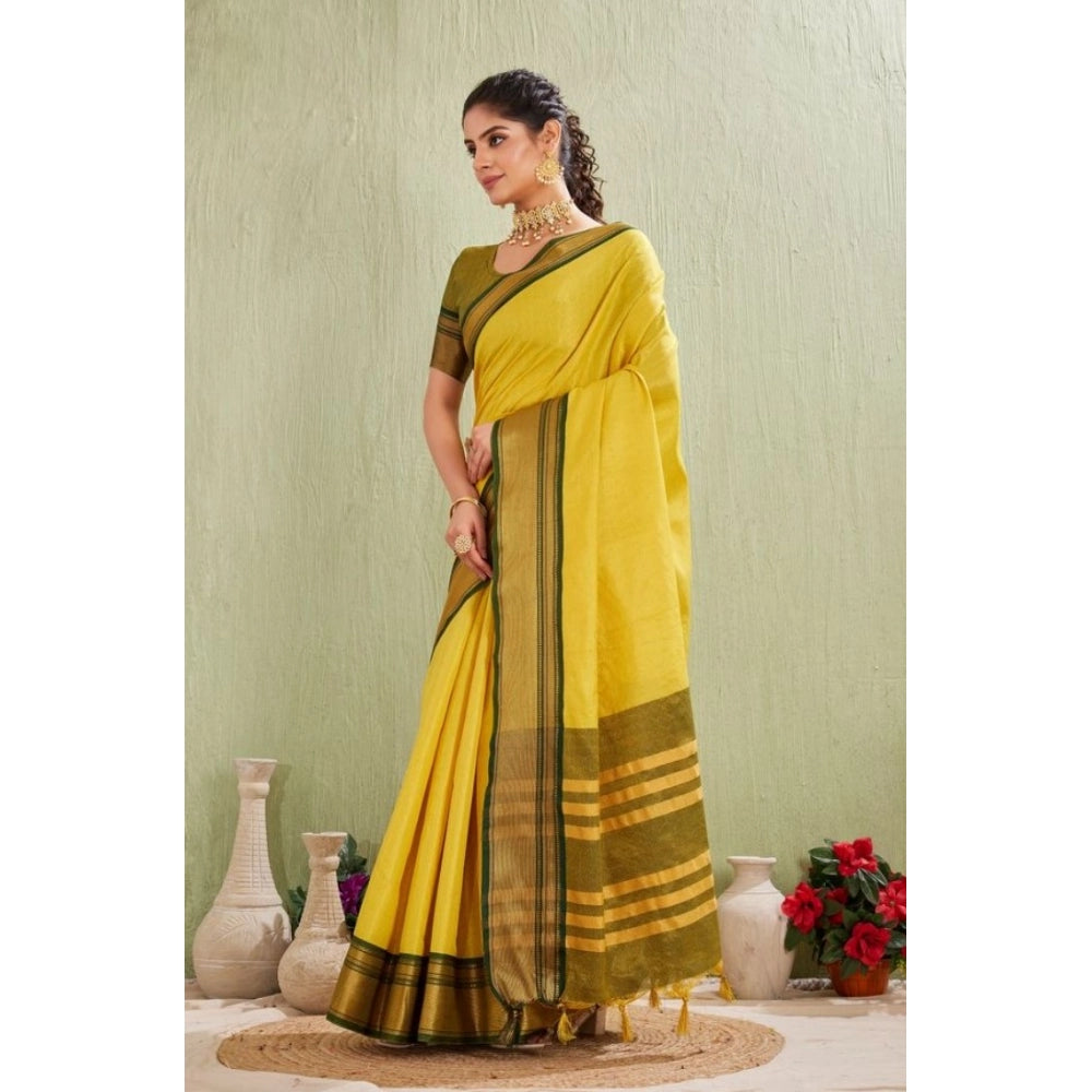 Yellow silk blended jacquard woven saree with unstitched blouse (5.5Mtr) - elegant, traditional Indian wear for women on mannequin