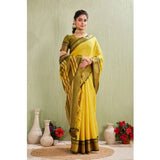Yellow silk blended jacquard woven saree with unstitched blouse (5.5mtr)