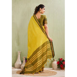 Yellow silk blended jacquard woven saree with unstitched blouse (5.5mtr)