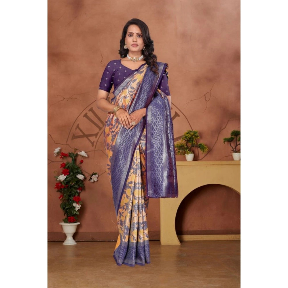 Orange Banarasi Silk Jaquard Woven Saree with unstitched blouse (5.5mtr)