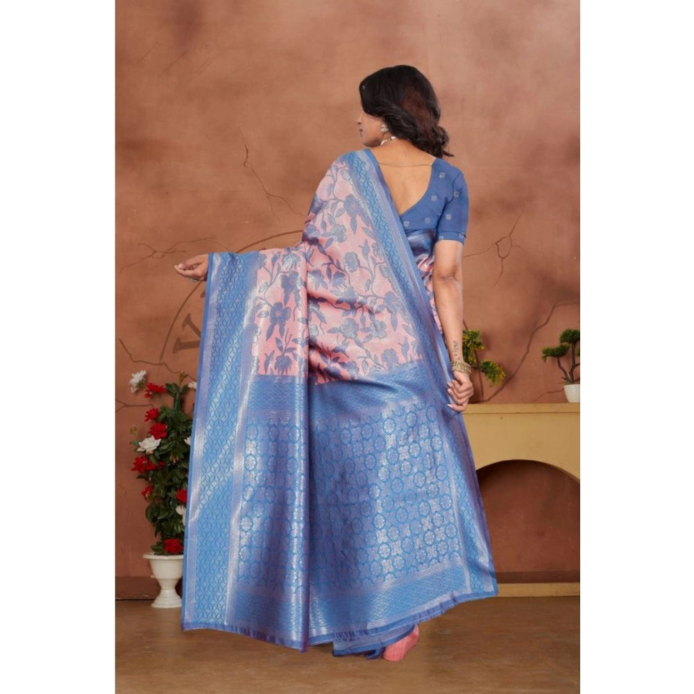 Pink Banarasi silk jacquard woven saree with unstitched blouse (5.5mtr) - traditional Indian women's fashion