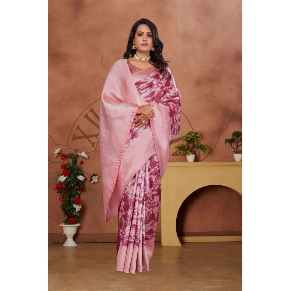 Pink Banarasi silk jacquard woven saree with unstitched blouse (5.5mtr) - traditional Indian fashion accessory for women