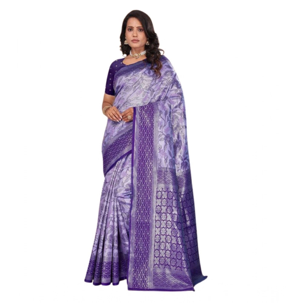 Purple Banarasi silk jacquard woven saree with unstitched blouse (5.5mtr)