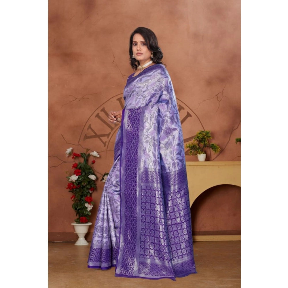 Purple Banarasi silk jacquard woven saree with unstitched blouse, 5.5Mtr