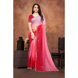 Pink chiffon embroidered saree with unstitched blouse (5.5Mtr) - intricate floral patterns on feminine pink fabric