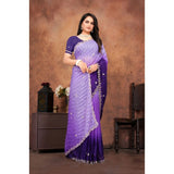 Purple chiffon embroidered saree with unstitched blouse (5.5mtr) - intricate embroidery on luxurious fabric for traditional Indian wear