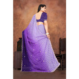 Purple chiffon embroidered saree with unstitched blouse, intricate floral patterns on a 5.5mtr length