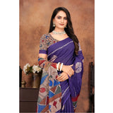 Purple linen printed saree with unstitched blouse (5.5mtr), traditional Indian attire on display