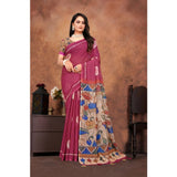 Purple linen printed saree with unstitched blouse (5.5mtr) - traditional Indian attire for women