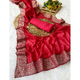 Pink silk embroidered saree with unstitched blouse (5.5Mtr) on mannequin