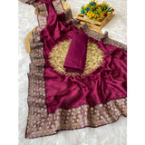 Purple silk embroidered saree with unstitched blouse (5.5mtr), intricate Indian bridal wear