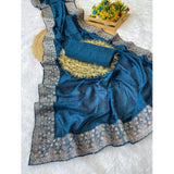 Light green silk embroidered saree with unstitched blouse, intricate patterns for traditional Indian wear