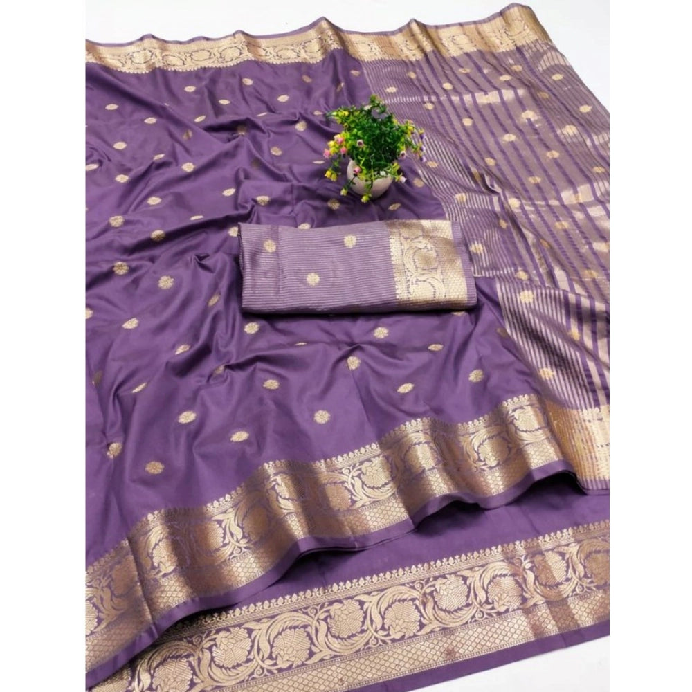 Purple jacquard silk saree with unstitched blouse (5.5mtr), intricate patterns showcase traditional elegance